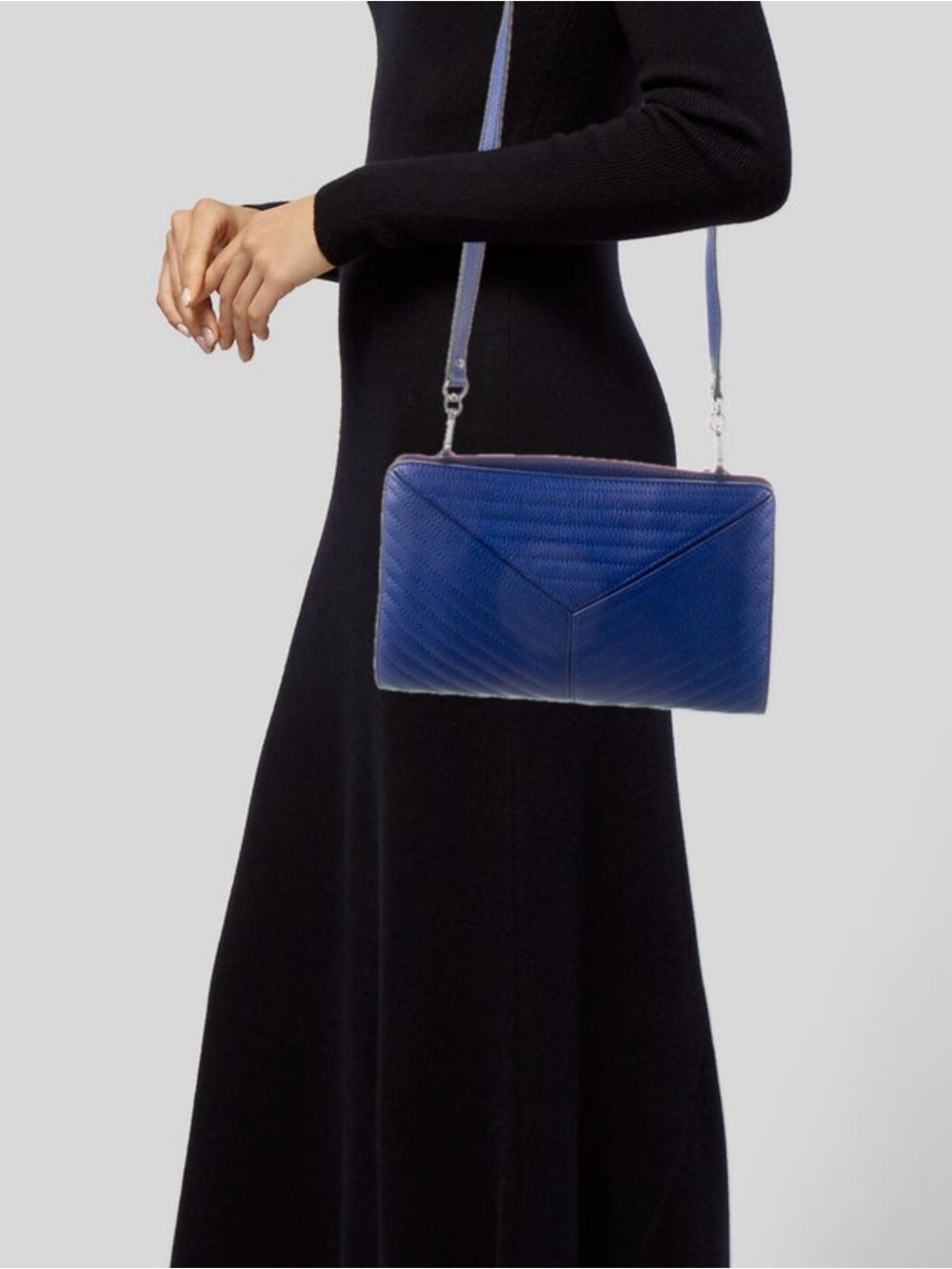 Linea Pelle Leather Blue Quilted Leather Crossbody Bag - Designer Style